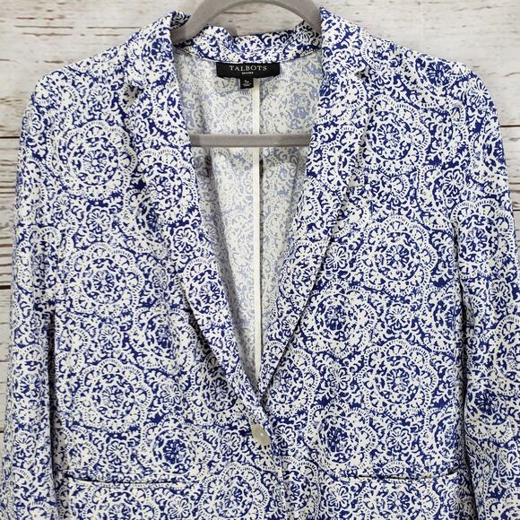 Talbots Women's Blue Print Single Front Button Blazer Jacket Small Petite - Picture 5 of 12